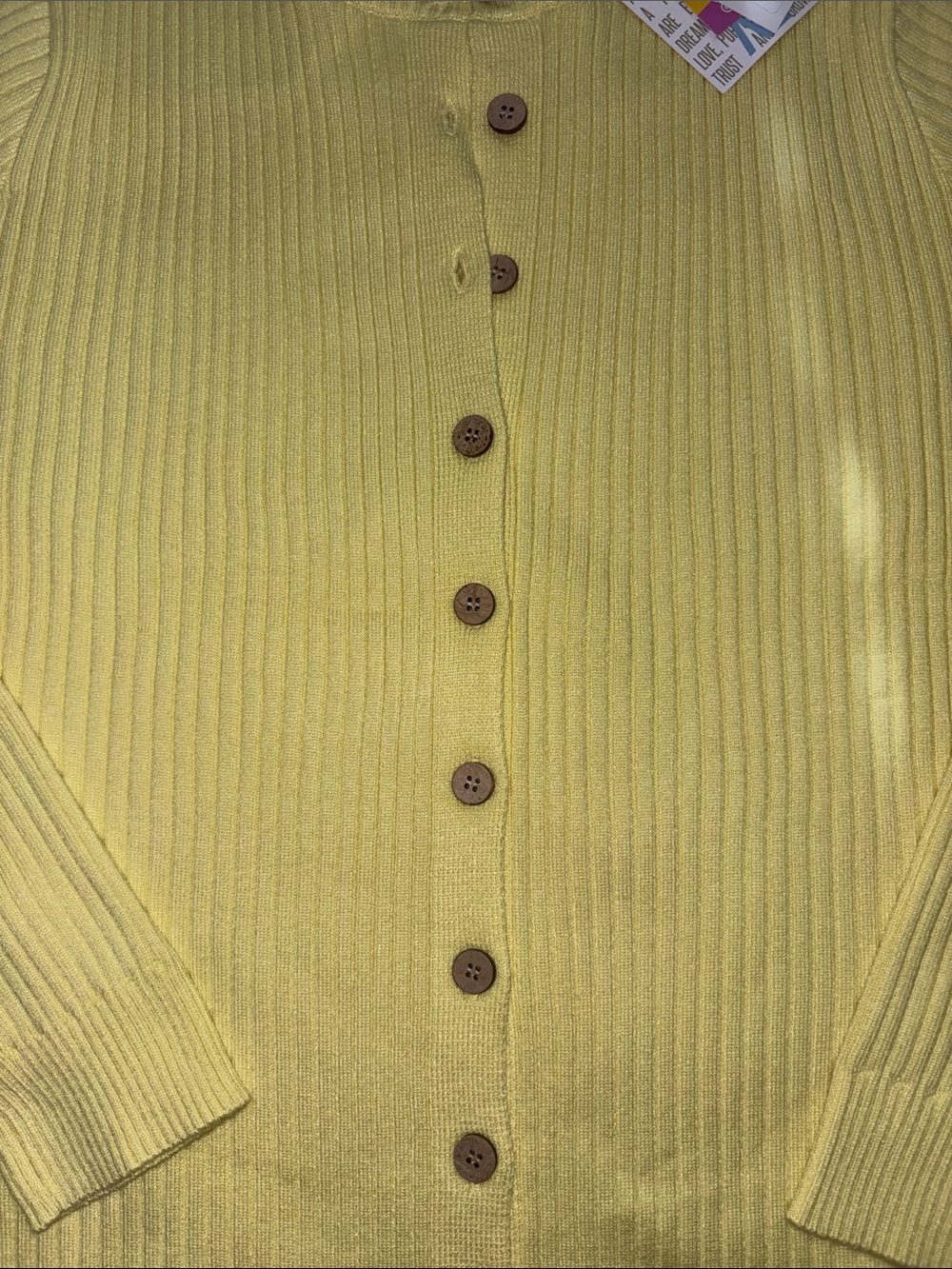 LuLaRoe Light Yellow Ribbed Button-Front Cardigan - Picture 3 of 5